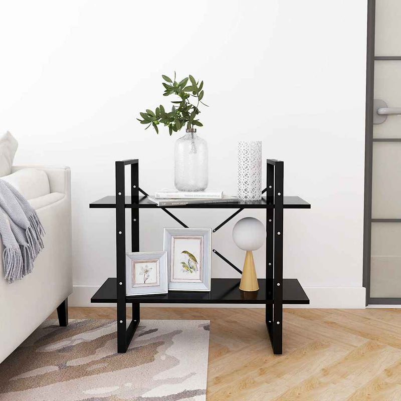 Bibliotecă cu 2 rafturi, negru, 80x30x70 cm, PAL