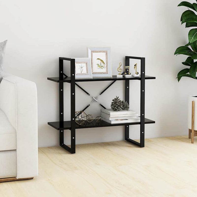 Bibliotecă cu 2 rafturi, negru, 80x30x70 cm, PAL