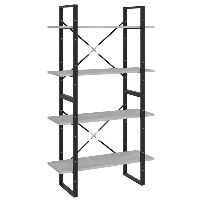 Bibliotecă cu 4 rafturi, gri beton, 80x30x140 cm, PAL