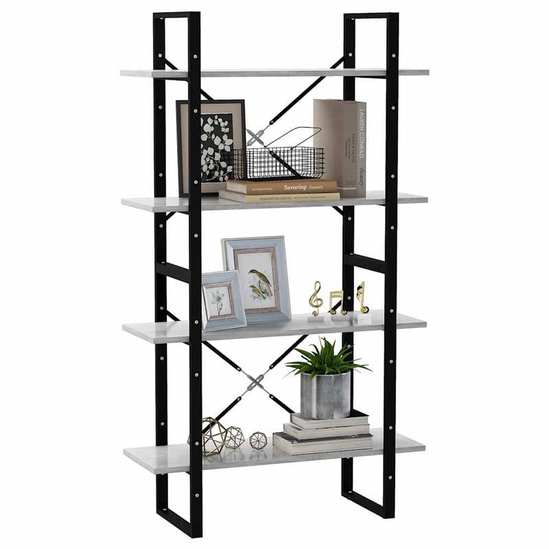 Bibliotecă cu 4 rafturi, gri beton, 80x30x140 cm, PAL