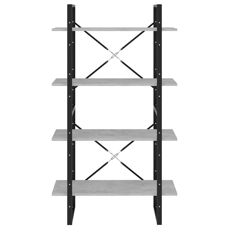 Bibliotecă cu 4 rafturi, gri beton, 80x30x140 cm, PAL