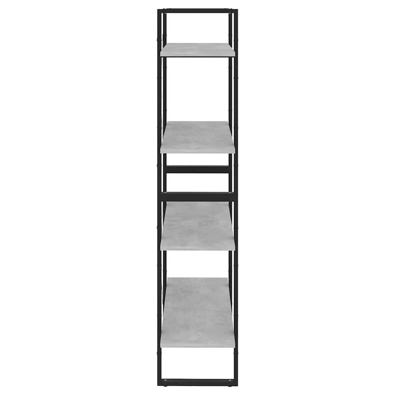 Bibliotecă cu 4 rafturi, gri beton, 80x30x140 cm, PAL