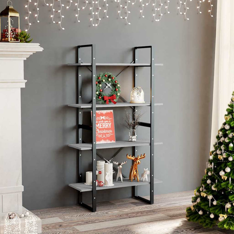 Bibliotecă cu 4 rafturi, gri beton, 80x30x140 cm, PAL