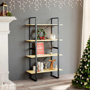 Bibliotecă cu 4 rafturi, 80x30x140 cm, lemn masiv de pin
