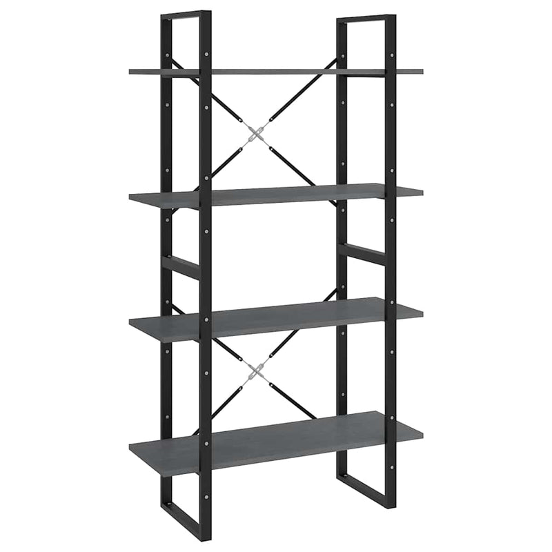 Bibliotecă cu 4 rafturi, gri, 80x30x140 cm, lemn masiv de pin