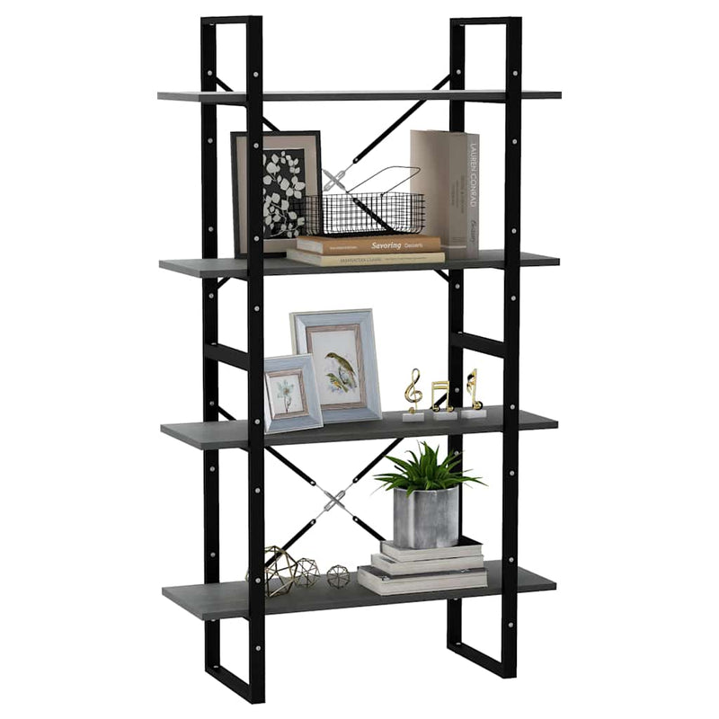 Bibliotecă cu 4 rafturi, gri, 80x30x140 cm, lemn masiv de pin