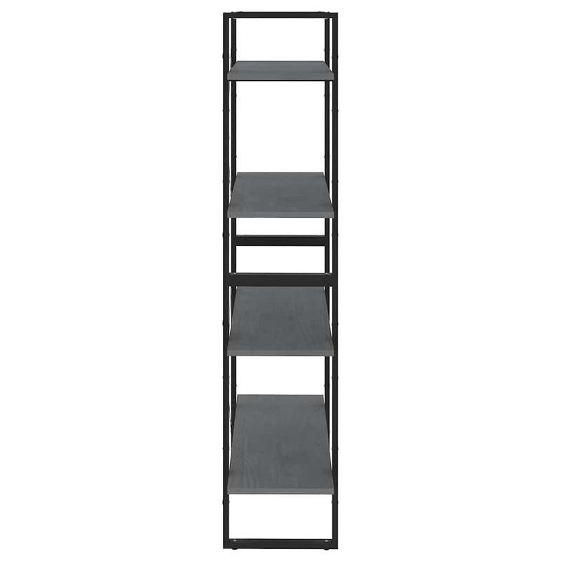 Bibliotecă cu 4 rafturi, gri, 80x30x140 cm, lemn masiv de pin