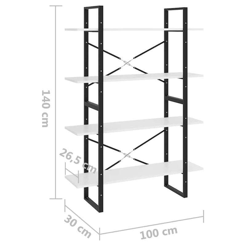 Bibliotecă cu 4 rafturi, alb, 100x30x140 cm, PAL