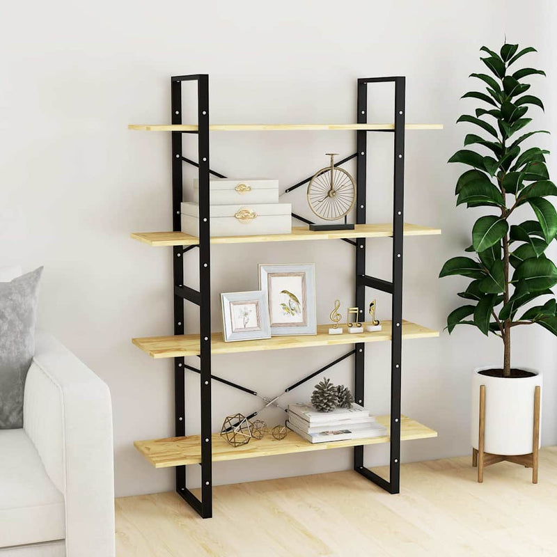 Bibliotecă cu 4 rafturi, 100x30x140 cm, lemn masiv de pin