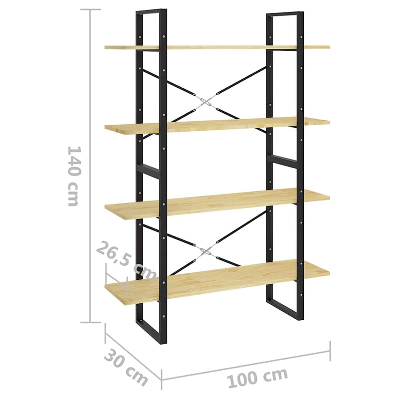Bibliotecă cu 4 rafturi, 100x30x140 cm, lemn masiv de pin