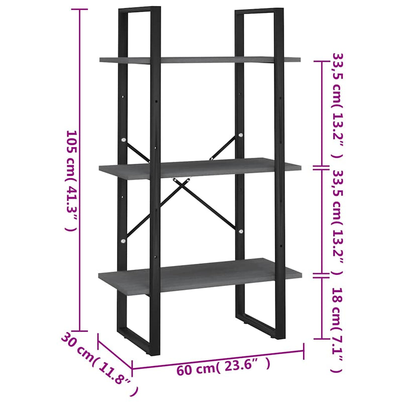 Raft de depozitare, gri, 60x30x105 cm, lemn masiv de pin
