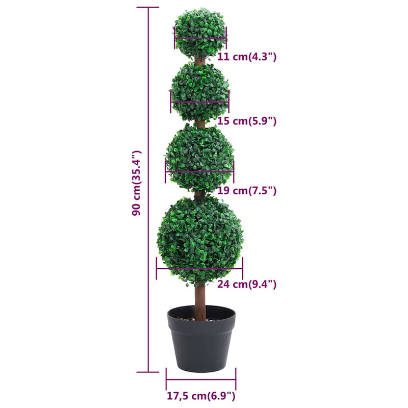 Plantă artificială cimișir cu ghiveci, verde, 90cm, formă minge