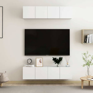 Set dulapuri TV, 4 piese, alb, 60x30x30 cm, lemn prelucrat