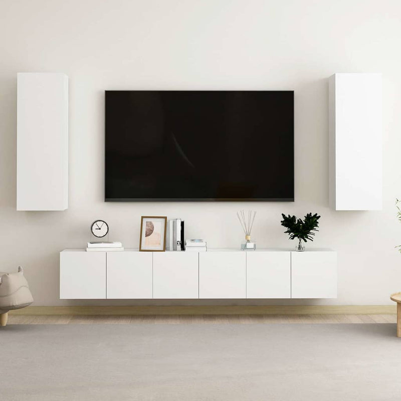 Set dulap TV, 5 piese, alb, lemn prelucrat