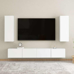 Set dulapuri TV, 4 piese, alb, lemn prelucrat