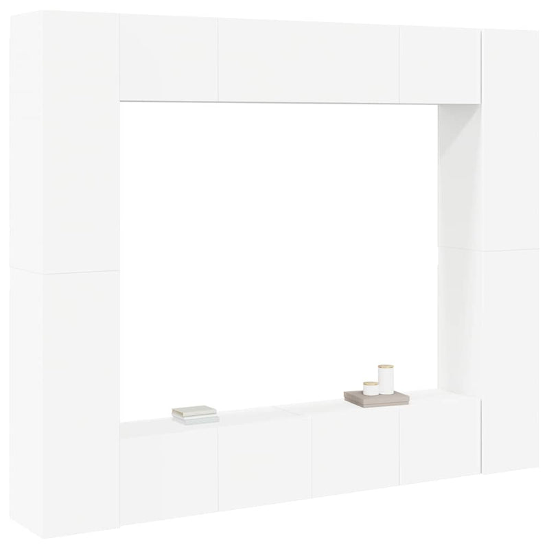 Set dulapuri TV, 8 piese, alb, lemn prelucrat
