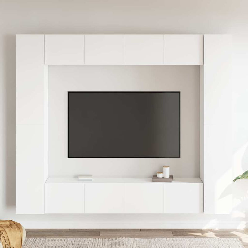 Set dulapuri TV, 8 piese, alb, lemn prelucrat