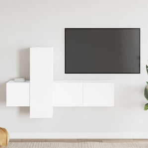 Set dulapuri TV, 3 piese, alb, lemn prelucrat