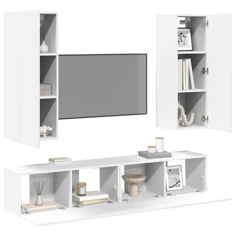 Set dulapuri TV, 4 piese, alb, lemn prelucrat