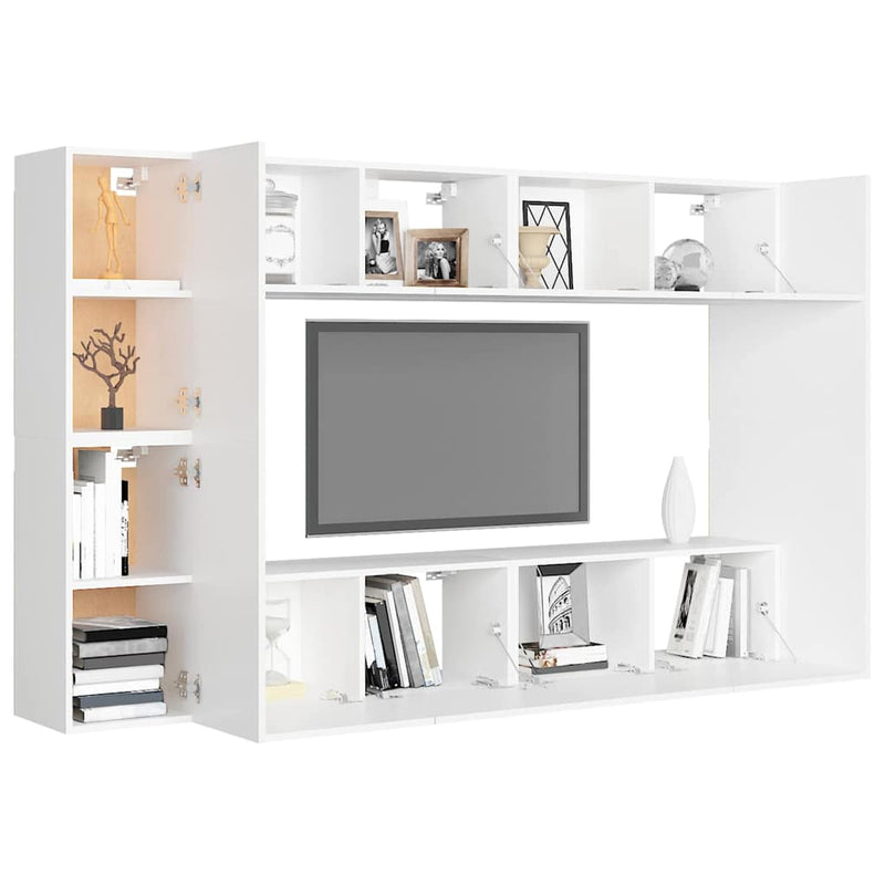 Set de dulapuri TV, 6 piese, alb, lemn prelucrat