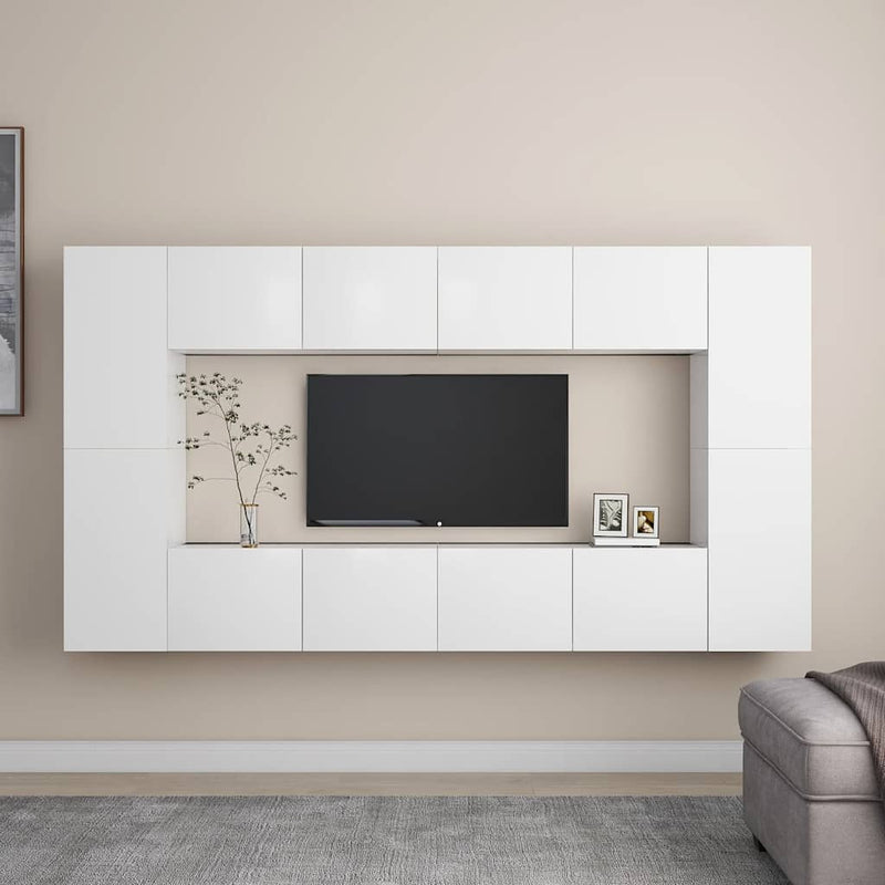 Set de dulapuri TV, 6 piese, alb, lemn prelucrat