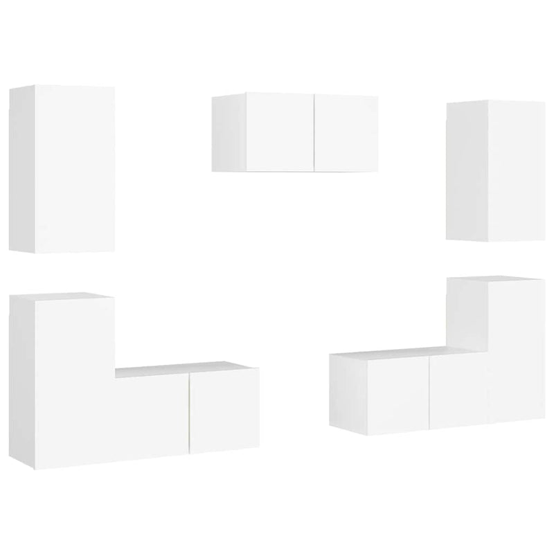 Set dulapuri TV, 6 piese, alb, lemn prelucrat