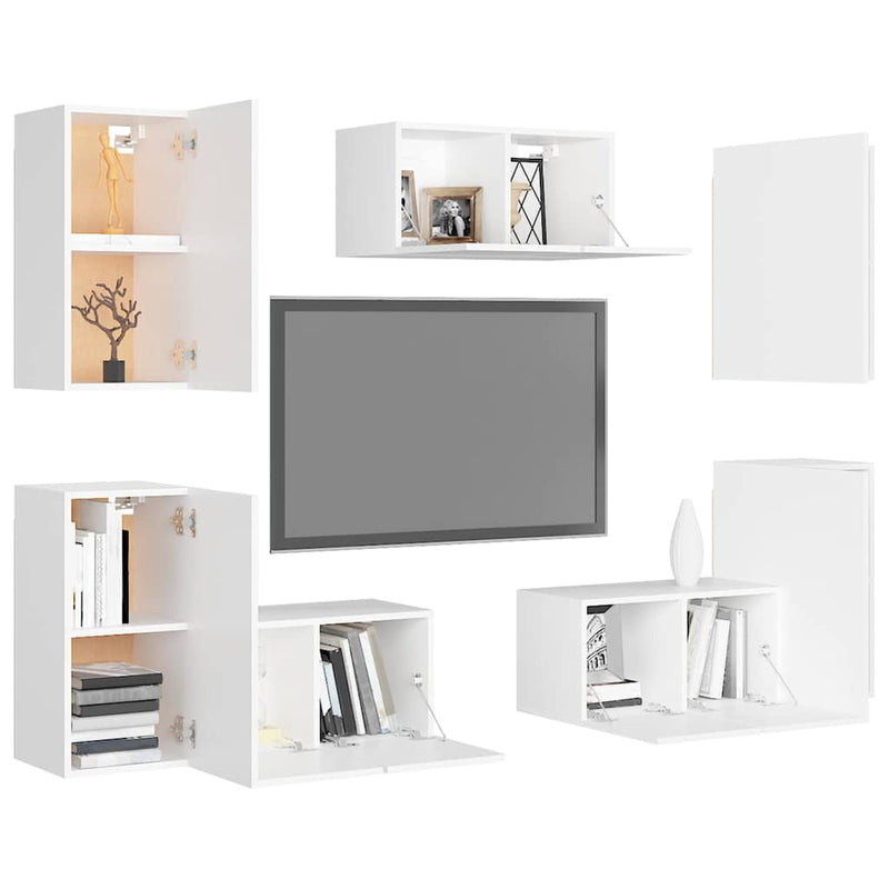 Set dulapuri TV, 6 piese, alb, lemn prelucrat