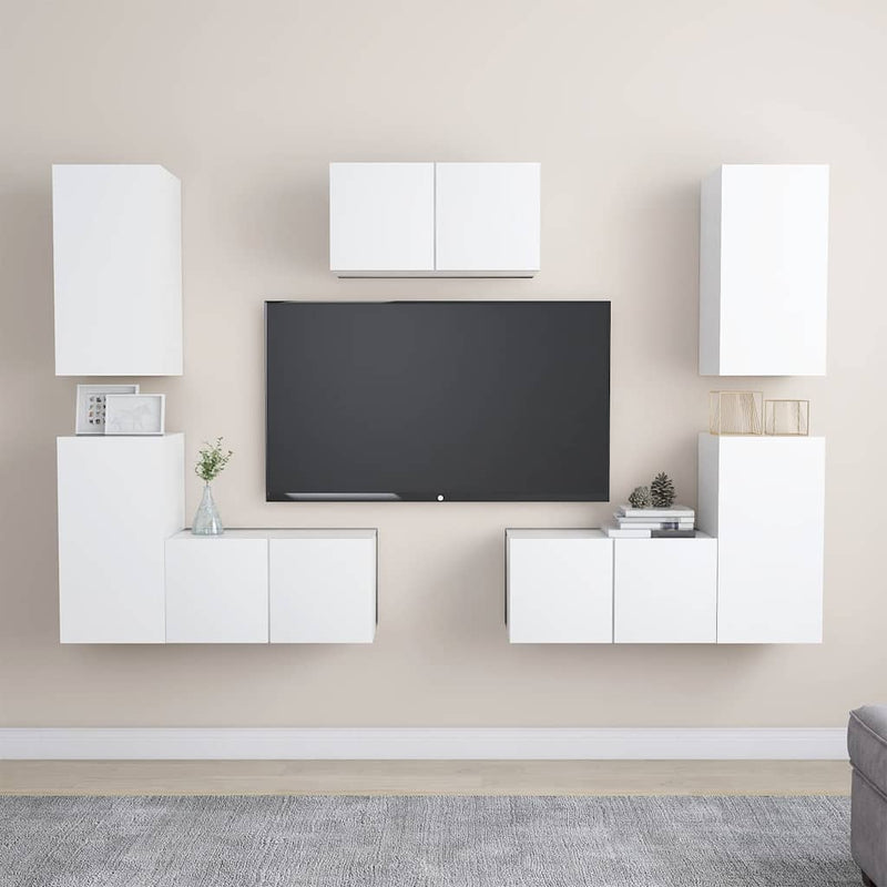 Set dulapuri TV, 6 piese, alb, lemn prelucrat