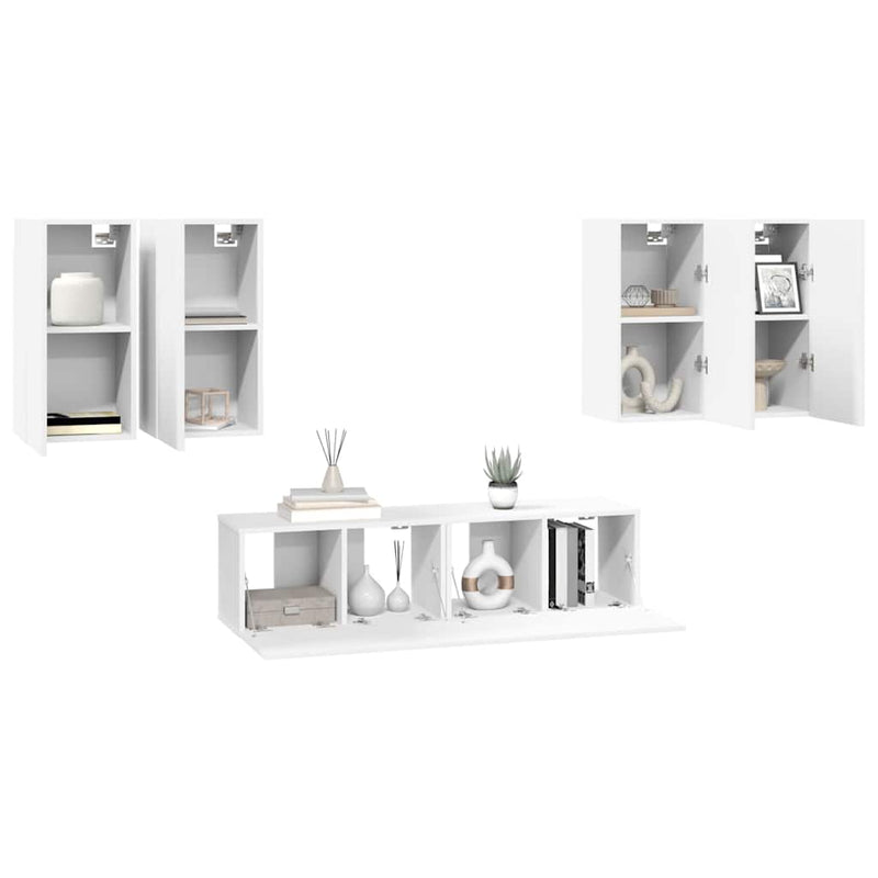 Set dulapuri TV, 6 piese, alb, lemn prelucrat