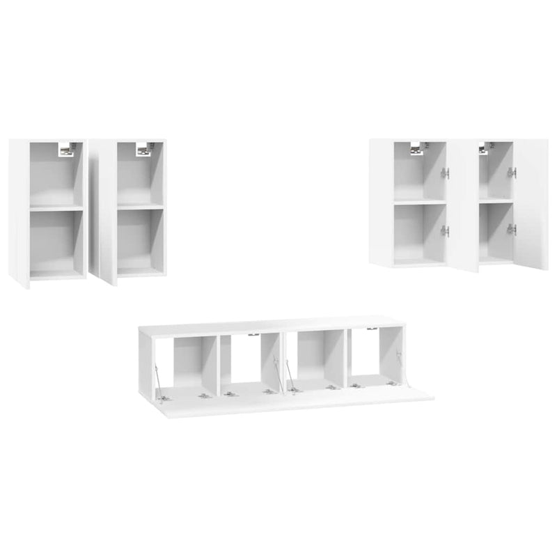 Set dulapuri TV, 6 piese, alb, lemn prelucrat