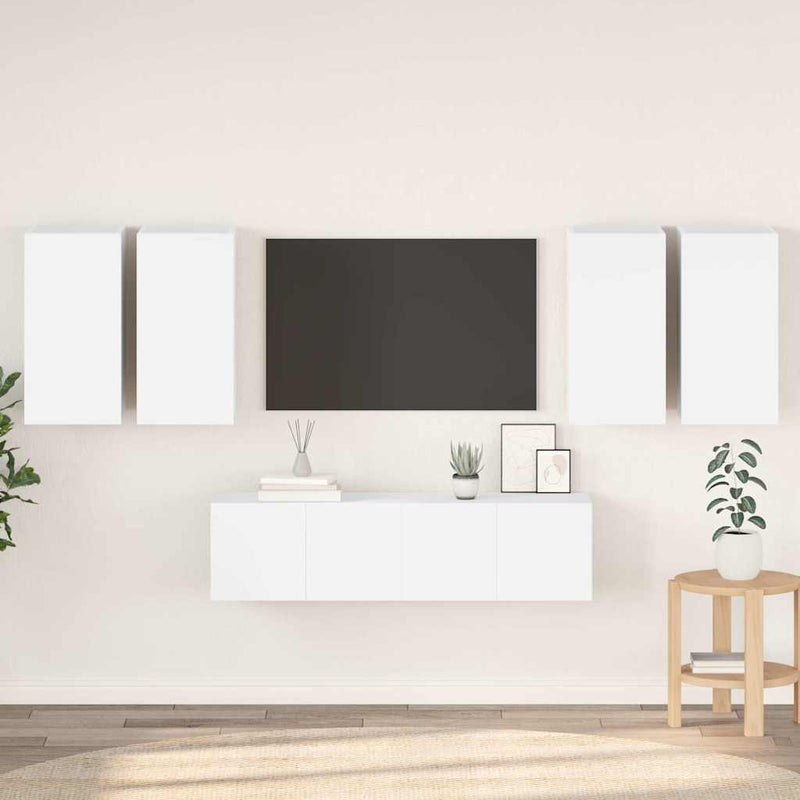 Set dulapuri TV, 6 piese, alb, lemn prelucrat