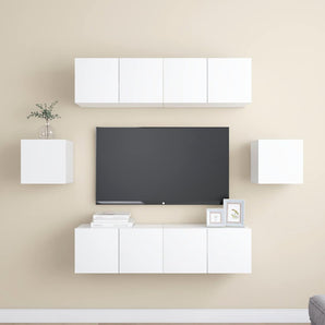 Set dulapuri TV, 6 piese, alb, lemn prelucrat