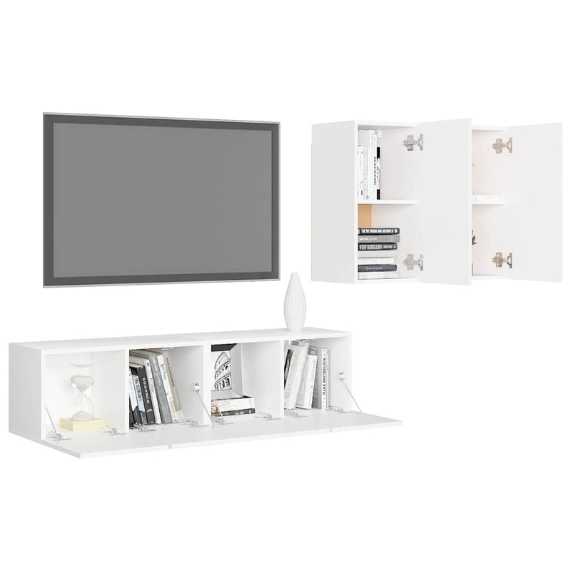 Set dulapuri TV, 4 piese, alb, lemn prelucrat