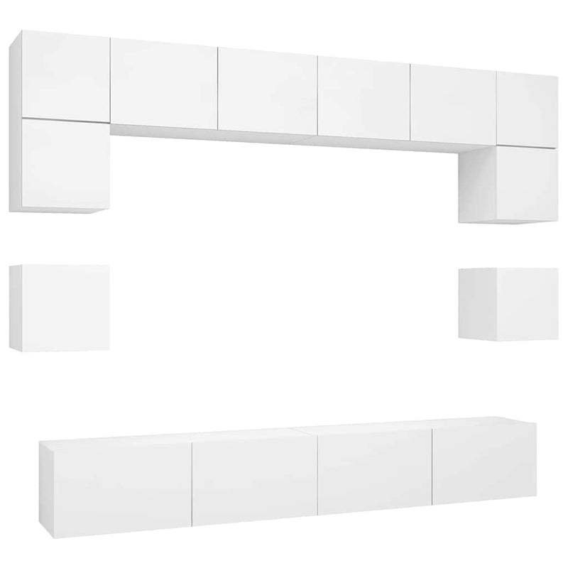 Set dulapuri TV, 8 piese, alb, lemn prelucrat
