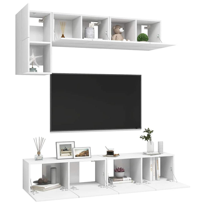 Set dulapuri TV, 5 piese, alb, lemn prelucrat