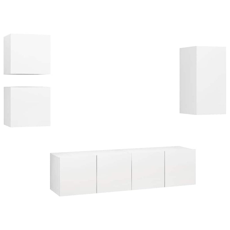 Set dulapuri TV, 5 piese, alb, lemn prelucrat