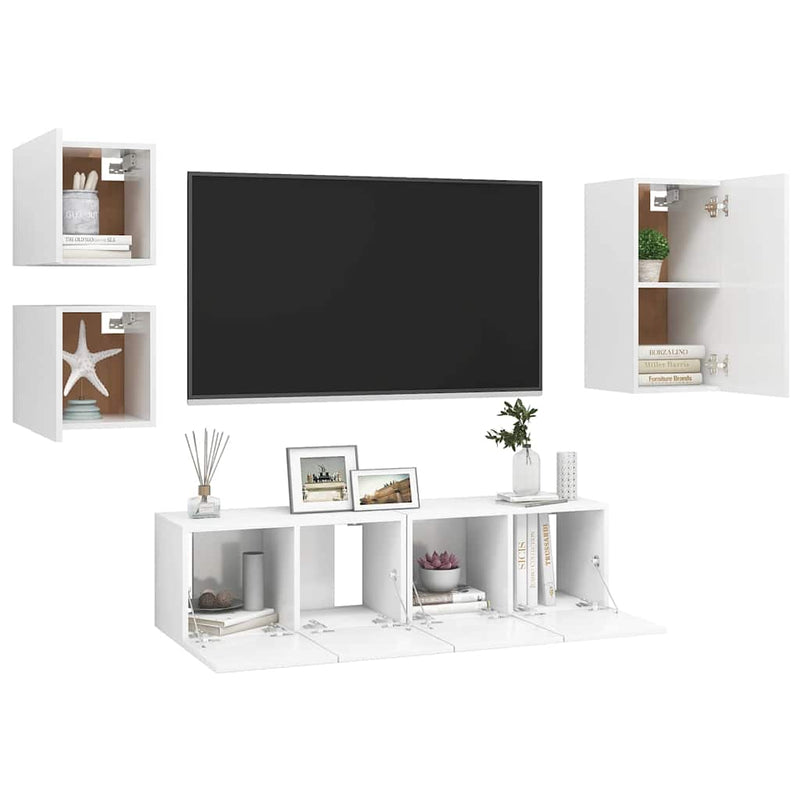 Set dulapuri TV, 5 piese, alb, lemn prelucrat