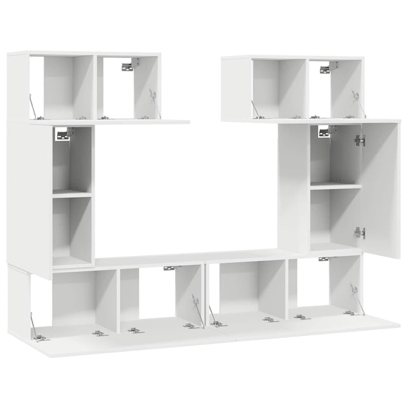 Set dulapuri TV, 6 piese, alb, lemn prelucrat
