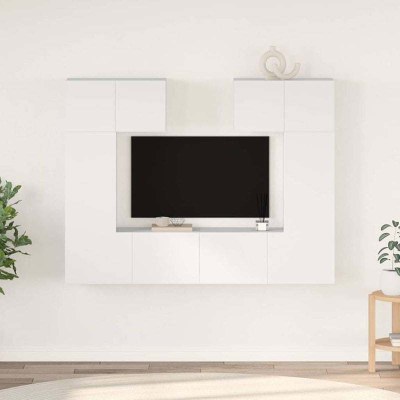 Set dulapuri TV, 6 piese, alb, lemn prelucrat