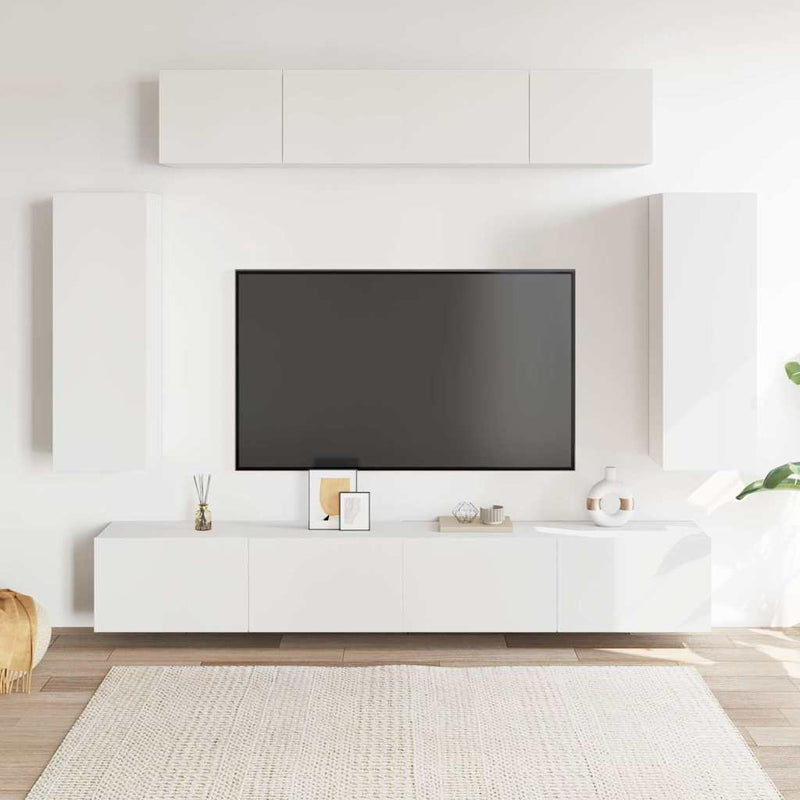 Set dulapuri TV, 6 piese, alb, lemn prelucrat