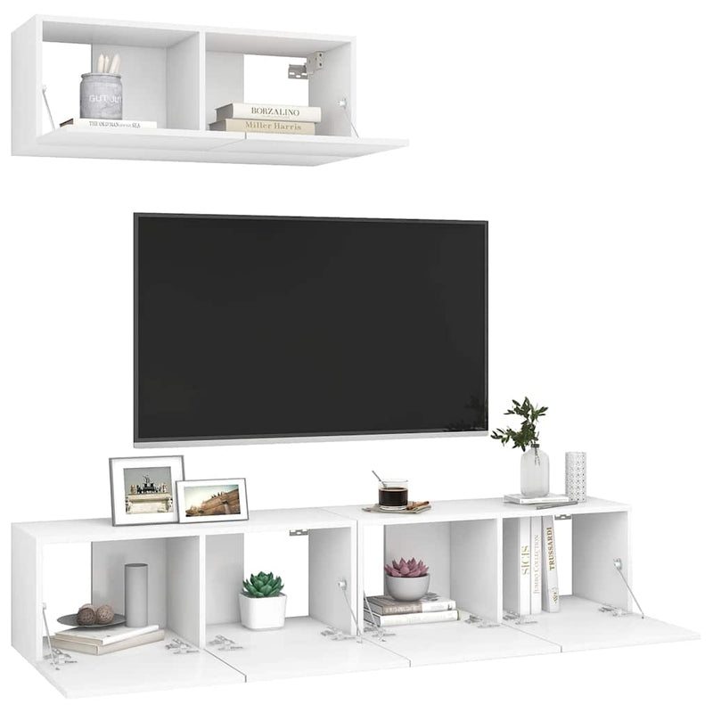 Set dulapuri TV, 3 piese, alb, lemn prelucrat