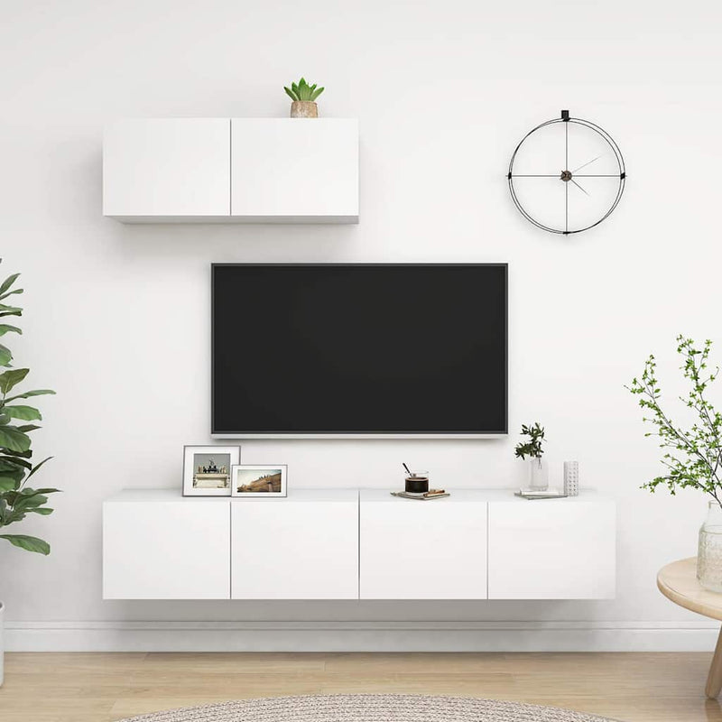 Set dulapuri TV, 3 piese, alb, lemn prelucrat