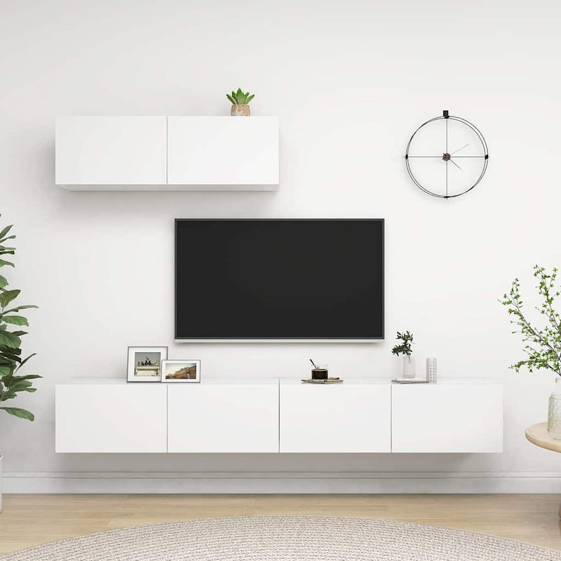 Set dulapuri TV, 3 piese, alb, lemn prelucrat