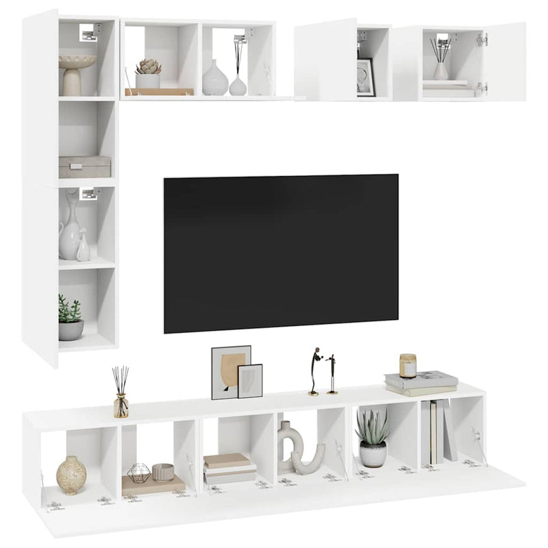 Set dulapuri TV, 8 piese, alb, lemn prelucrat