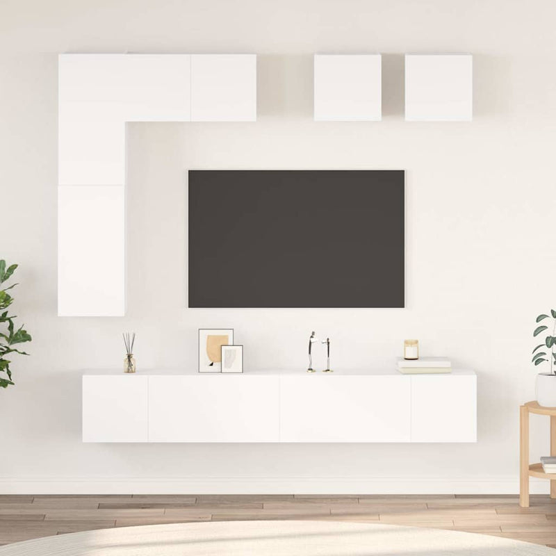 Set dulapuri TV, 8 piese, alb, lemn prelucrat