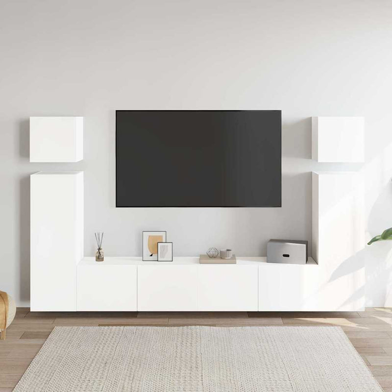 Set dulapuri TV, 8 piese, alb, lemn prelucrat