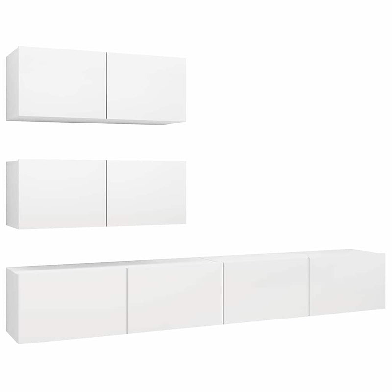 Set dulapuri TV, 4 piese, alb, lemn prelucrat