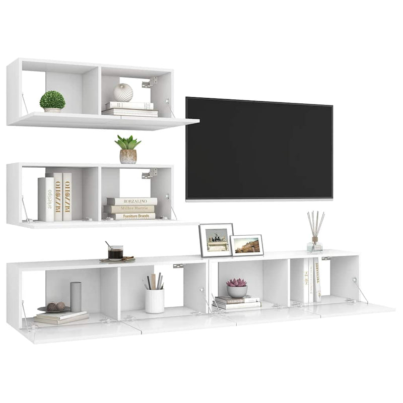 Set dulapuri TV, 4 piese, alb, lemn prelucrat