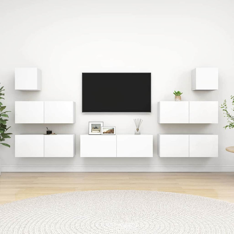 Set dulapuri TV, 7 piese, alb, lemn prelucrat