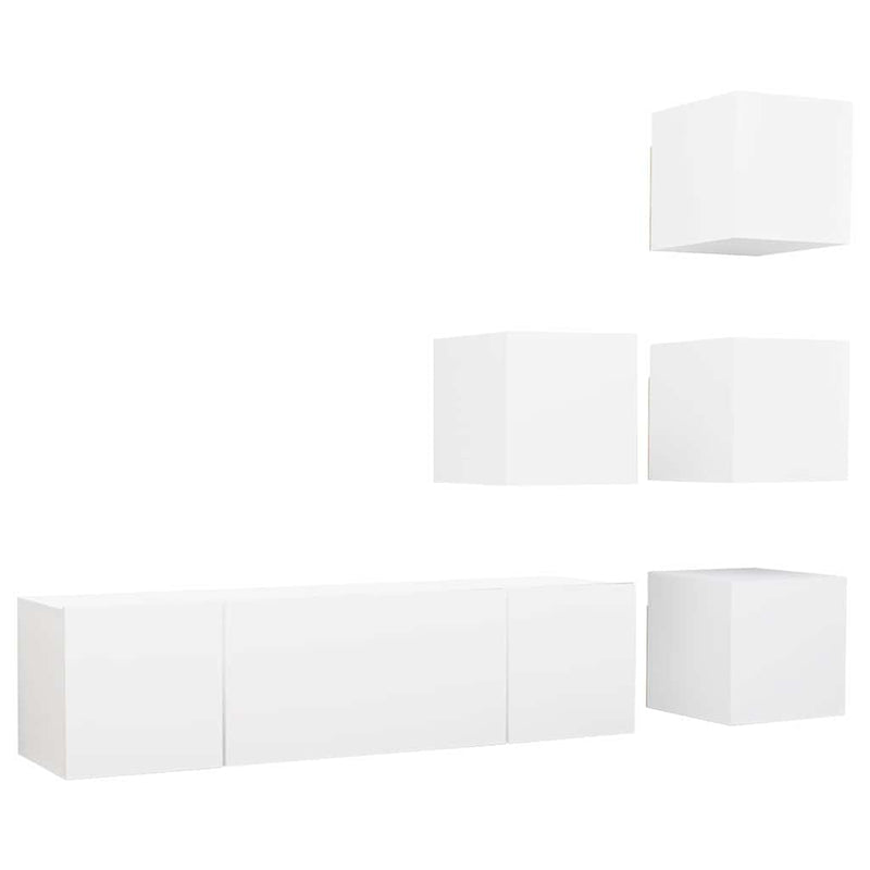 Set dulapuri TV, 6 piese, alb, lemn prelucrat